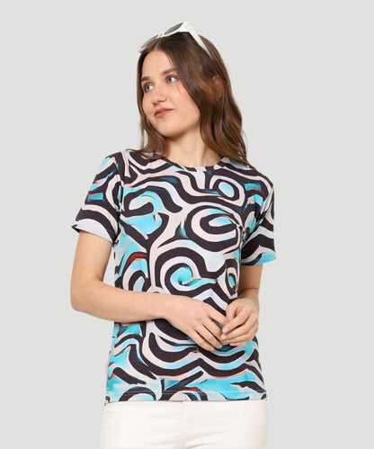 AI Design Women's Multicolor All Over Graphic Print T-shirt - a Fusion of Comfort and Style