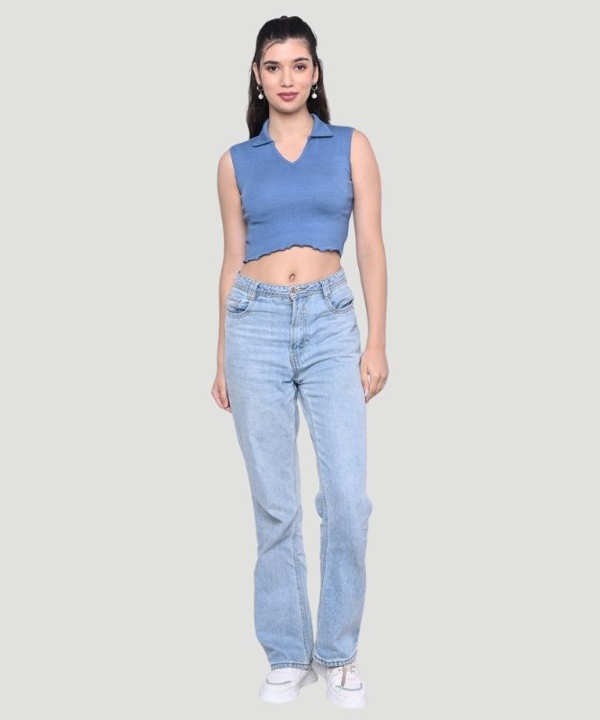 Women Solid Ribbed Teal Crop Top - A Gen-Z look