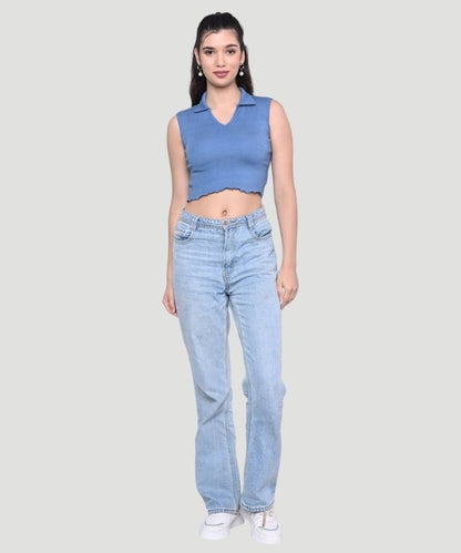 Women Solid Ribbed Teal Crop Top - A Gen-Z look