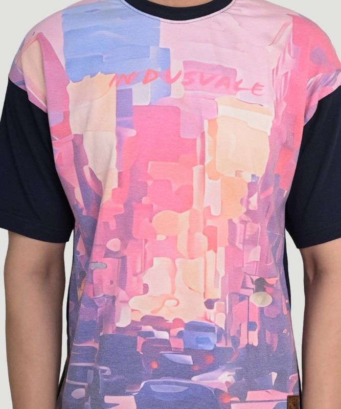 AI Imagined Oversize Pink Urban Chaos Graphic T-Shirt