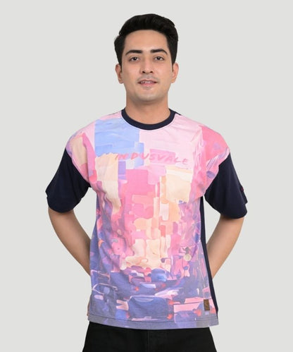 AI Imagined Oversize Pink Urban Chaos Graphic T-Shirt