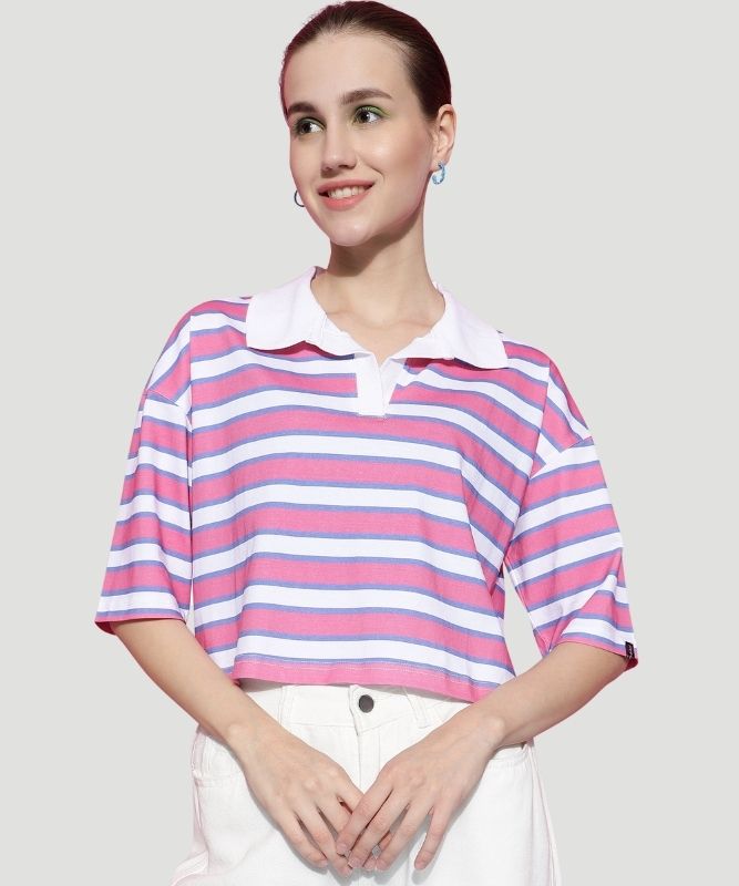 Women Stylish Pink Striped Cotton Crop Top: A Wardrobe Must-Have