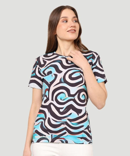 AI Design Women's Multicolor All Over Graphic Print T-shirt - a Fusion of Comfort and Style