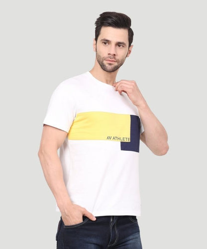 Men Colourblock White Printed T-shirt - A Fashionable Athletic Look