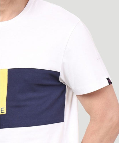 Men Colourblock White Printed T-shirt - A Fashionable Athletic Look