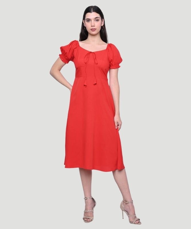 Women Brick Red Midi Bustier Dress - A Runaway Look