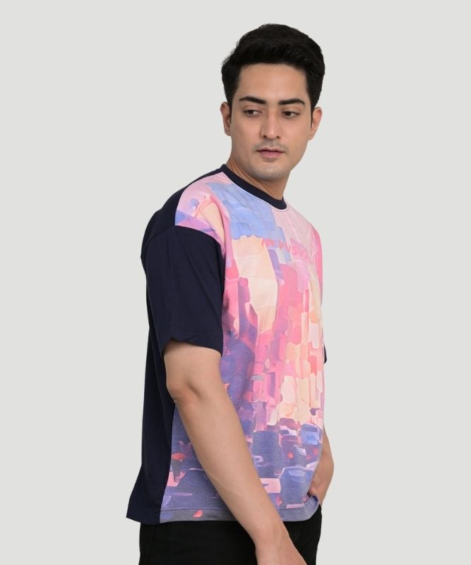 AI Imagined Oversize Pink Urban Chaos Graphic T-Shirt