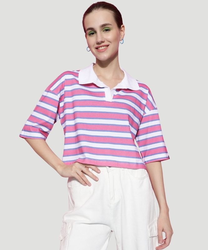 Women Stylish Pink Striped Cotton Crop Top: A Wardrobe Must-Have