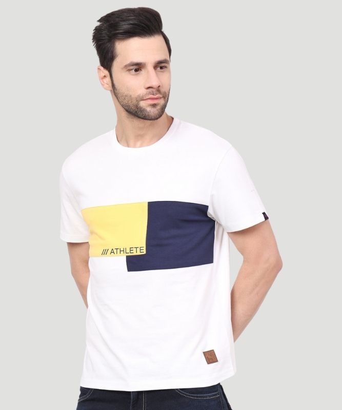 Men Colourblock White Printed T-shirt - A Fashionable Athletic Look