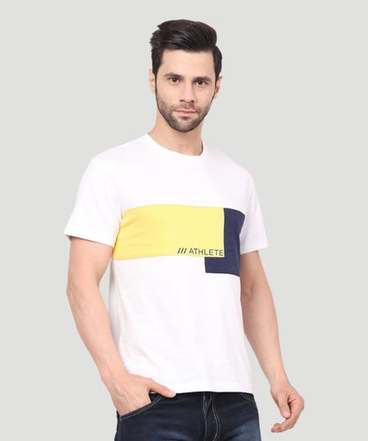 Men Colourblock White Printed T-shirt - A Fashionable Athletic Look