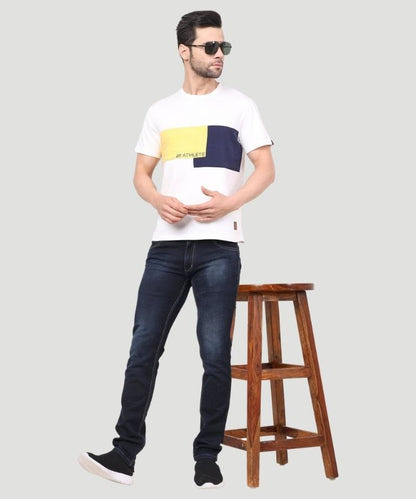 Men Colourblock White Printed T-shirt - A Fashionable Athletic Look