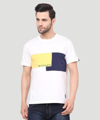 Men Colourblock White Printed T-shirt - A Fashionable Athletic Look