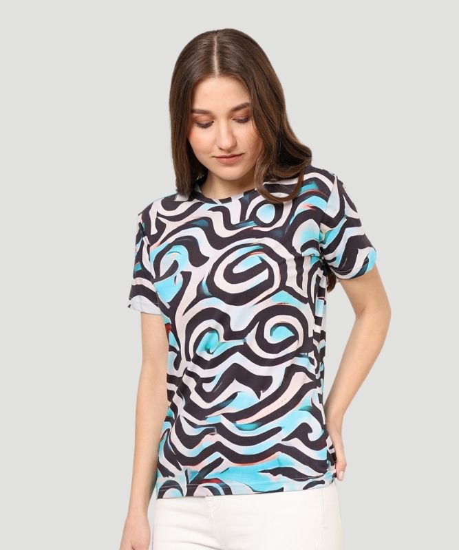 AI Design Women's Multicolor All Over Graphic Print T-shirt - a Fusion of Comfort and Style