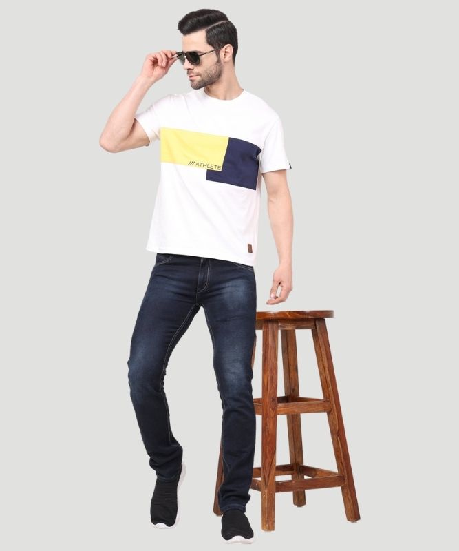 Men Colourblock White Printed T-shirt - A Fashionable Athletic Look