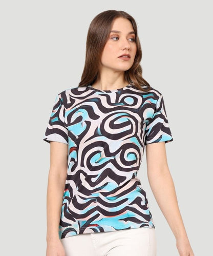 AI Design Women's Multicolor All Over Graphic Print T-shirt - a Fusion of Comfort and Style