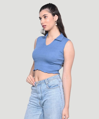 Women Solid Ribbed Teal Crop Top - A Gen-Z look