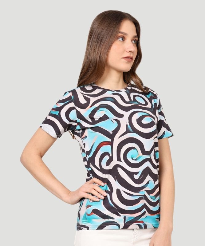 AI Design Women's Multicolor All Over Graphic Print T-shirt - a Fusion of Comfort and Style