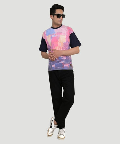 AI Imagined Oversize Pink Urban Chaos Graphic T-Shirt