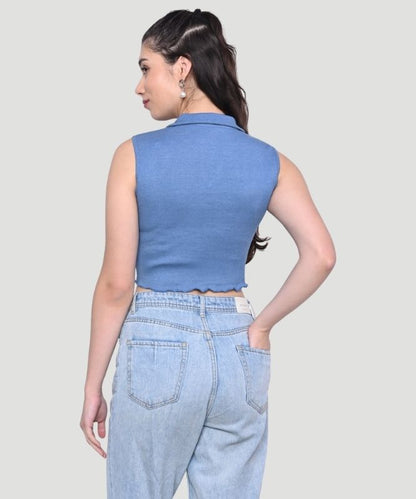 Women Solid Ribbed Teal Crop Top - A Gen-Z look