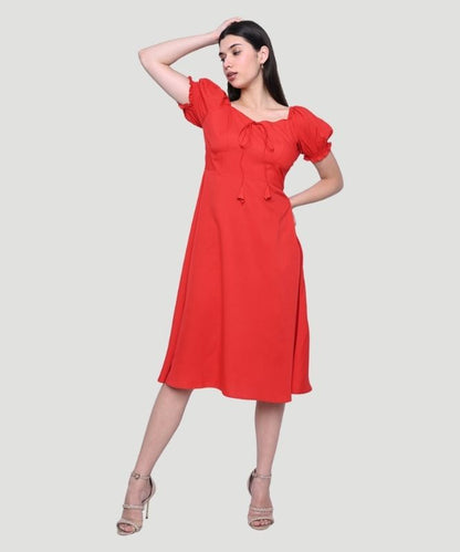 Women Brick Red Midi Bustier Dress - A Runaway Look