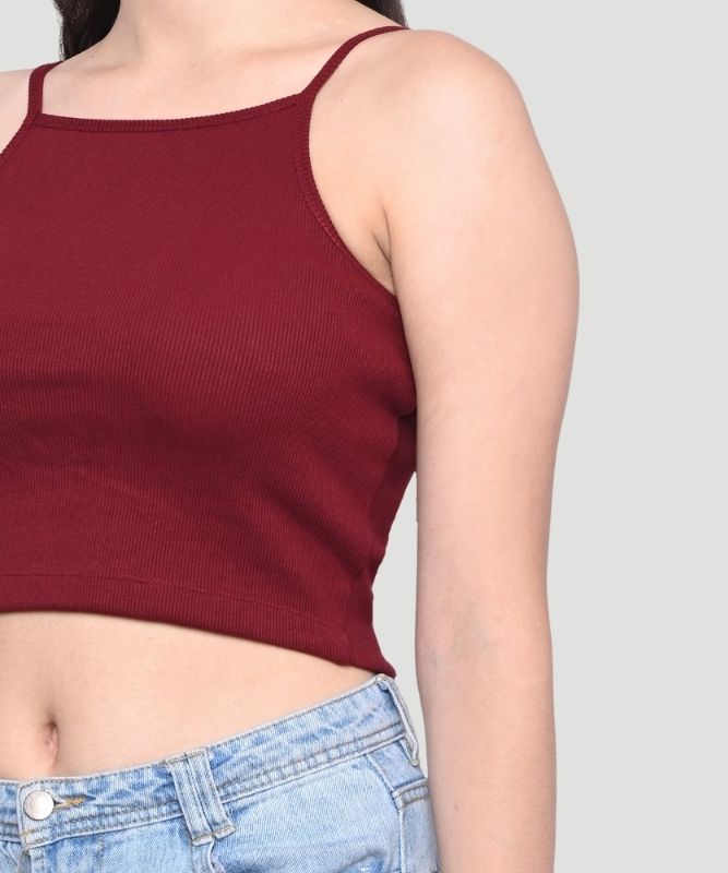 Women Solid Ribbed Crop Top - A Easygoing Fashionable Look