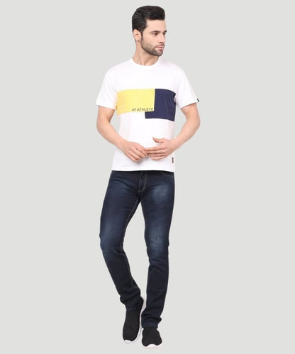 Men Colourblock White Printed T-shirt - A Fashionable Athletic Look