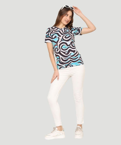 AI Design Women's Multicolor All Over Graphic Print T-shirt - a Fusion of Comfort and Style