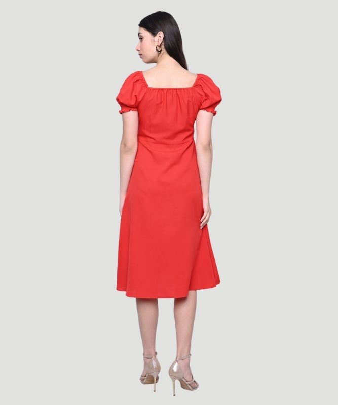 Women Brick Red Midi Bustier Dress - A Runaway Look