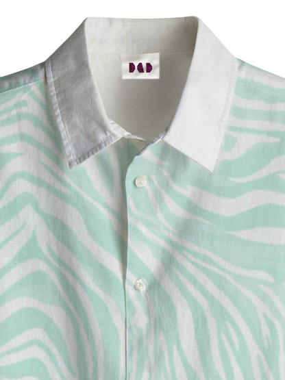 AI Imagined Abstract Cyan Wave Men's Collar Shirt