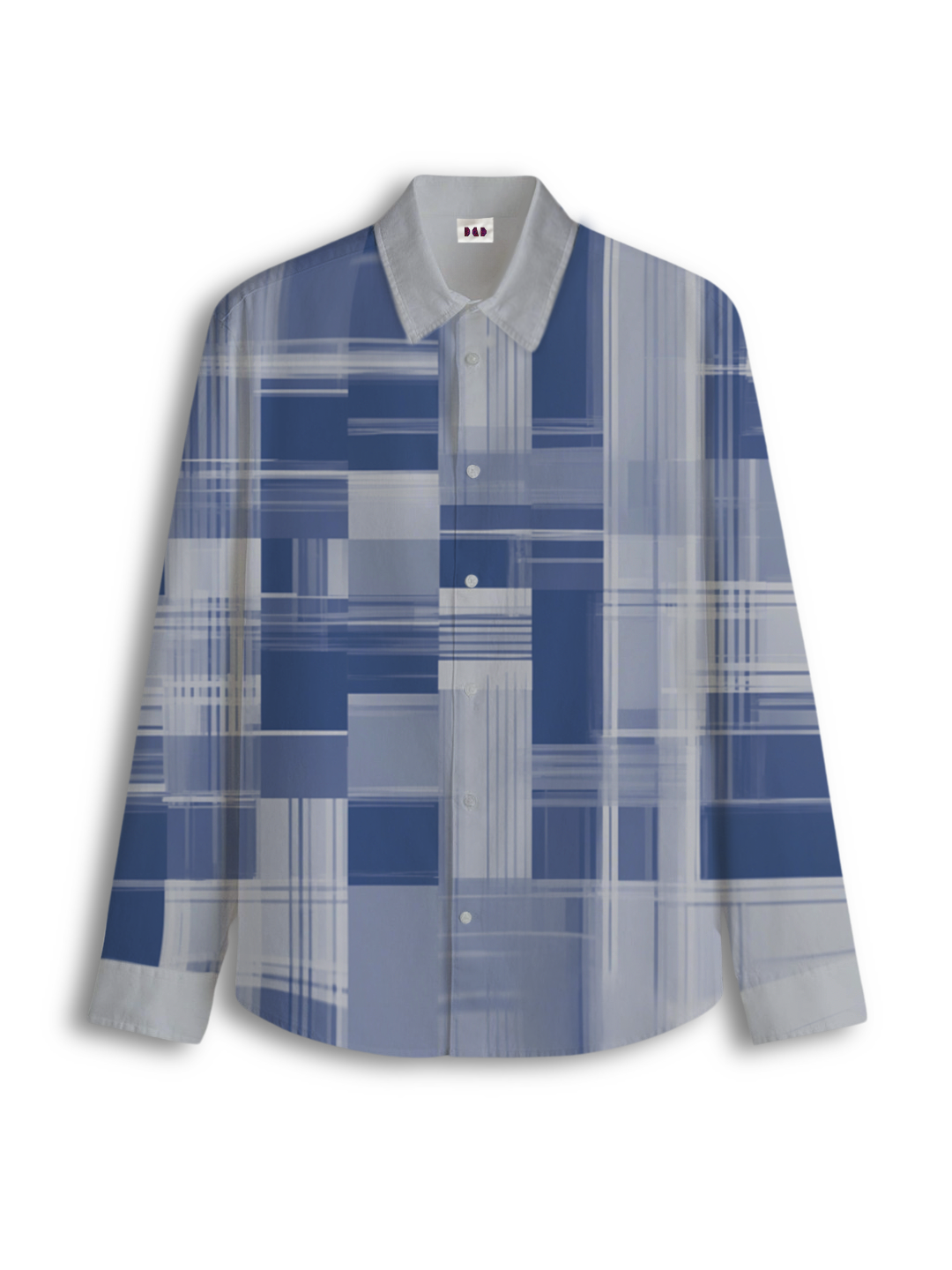 AI Imagined Blue Block Confusion Men's Collar Shirt