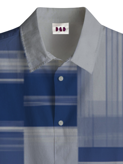 AI Imagined Blue Block Confusion Men's Collar Shirt