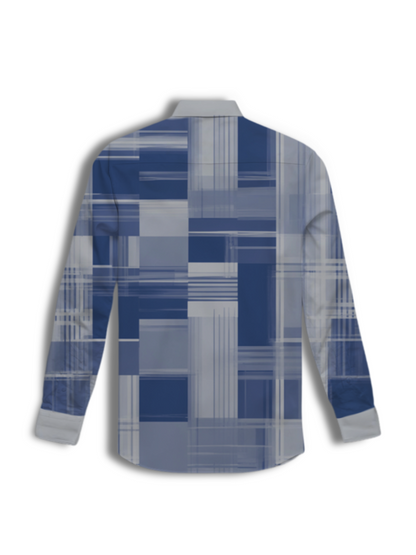 AI Imagined Blue Block Confusion Men's Collar Shirt