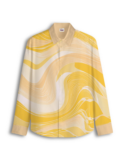 AI Imagined Abstract Yellow Wave Men's Collar Shirt