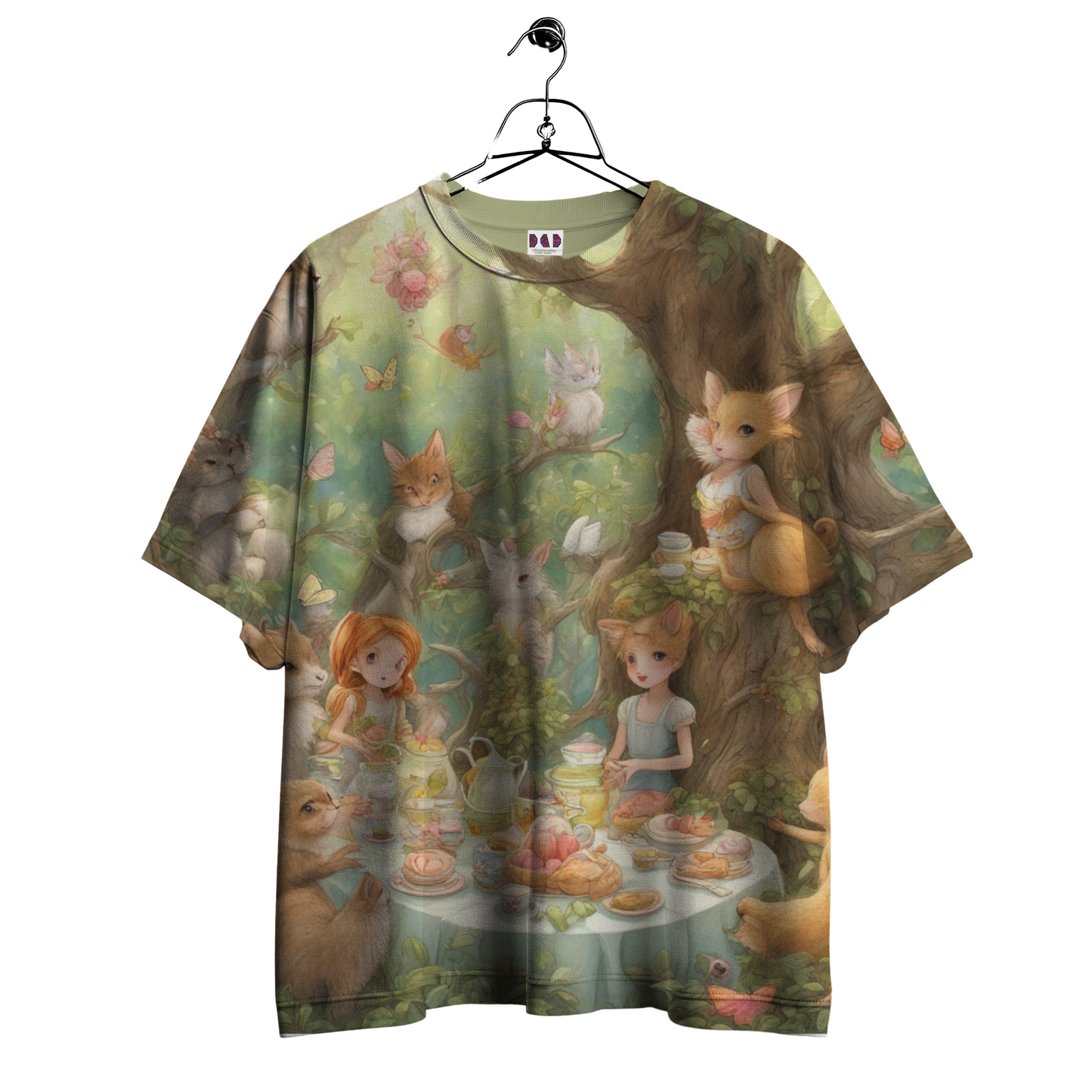 AI Imagined Oversize Nature's Tea Party Graphic T-Shirt