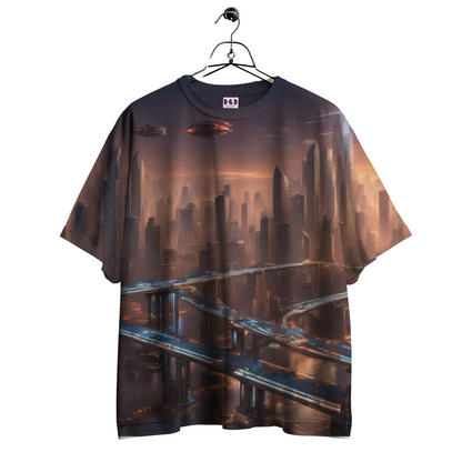 AI Imagined Oversize Future Cityscapes Graphic T-Shirt