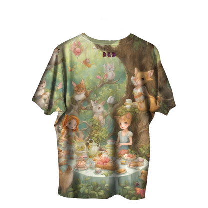 AI Imagined Oversize Nature's Tea Party Graphic T-Shirt