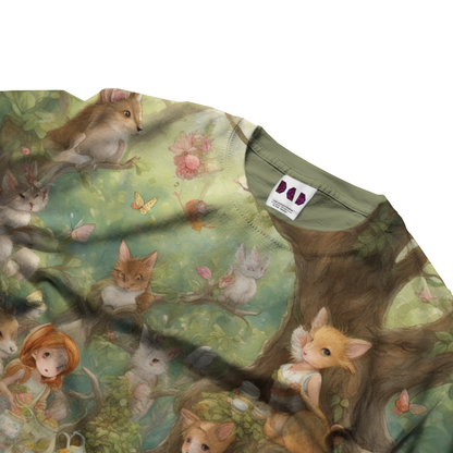 AI Imagined Oversize Nature's Tea Party Graphic T-Shirt