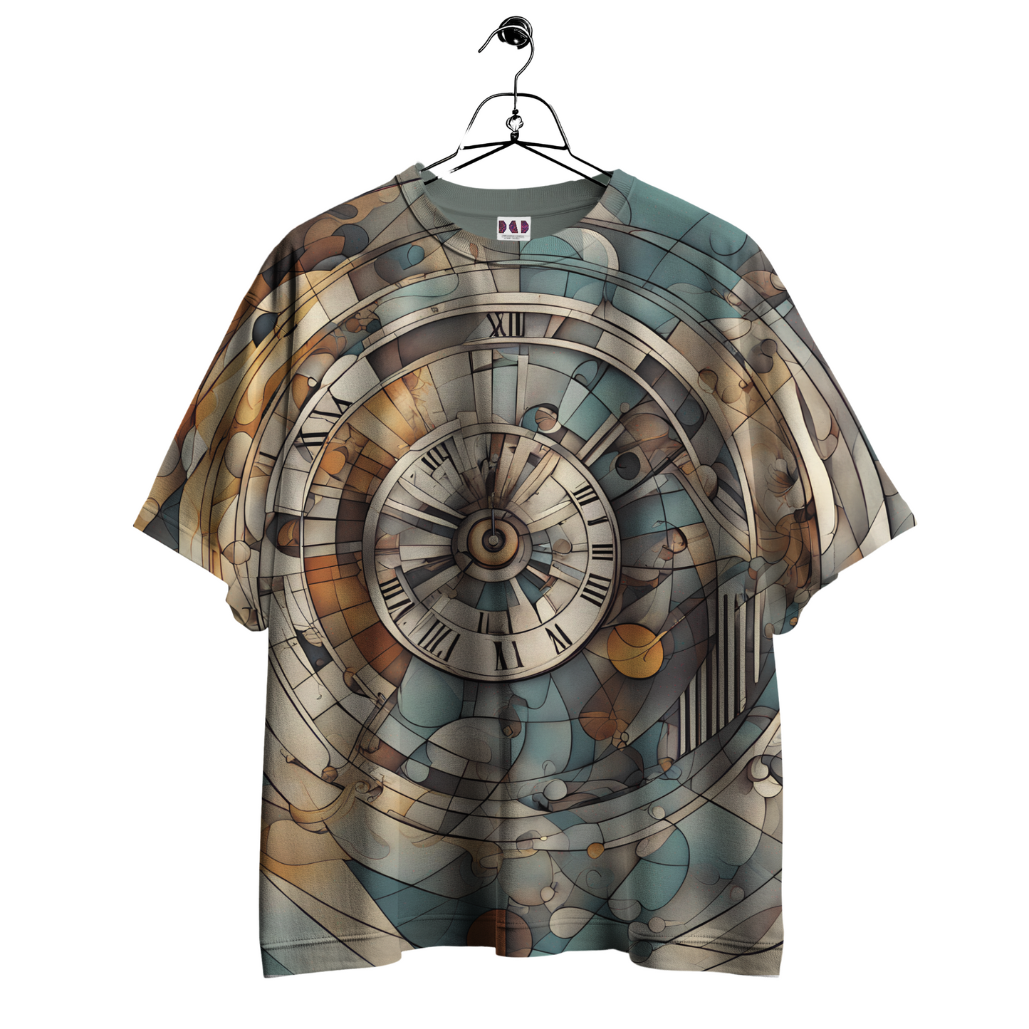 AI Imagined Oversize Time Travel Medallion Graphic T-Shirt