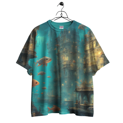 AI Imagined Oversize Aqua-man Metropolis Graphic T-Shirt