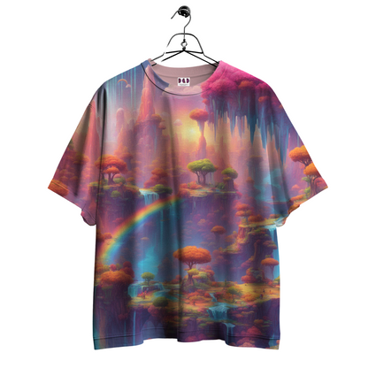 AI Imagined Oversize Psychedelic Islands Graphic T-Shirt