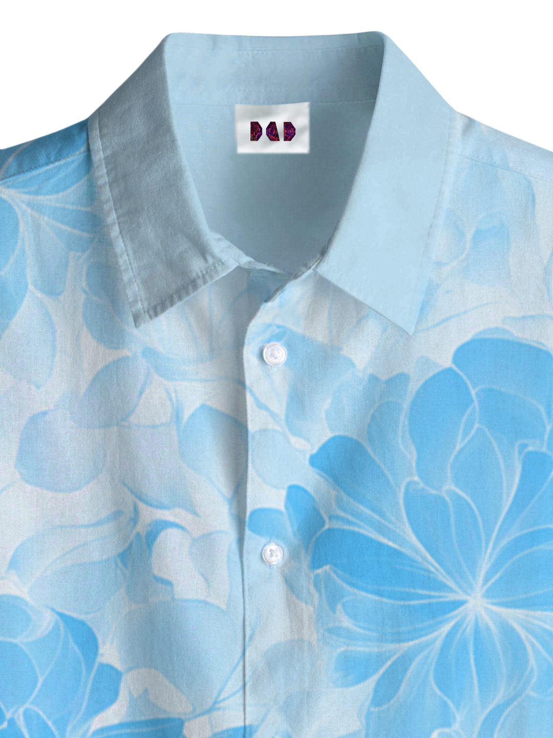 AI Imagined Sky Blue Flower Shadow Men's Collar Shirt