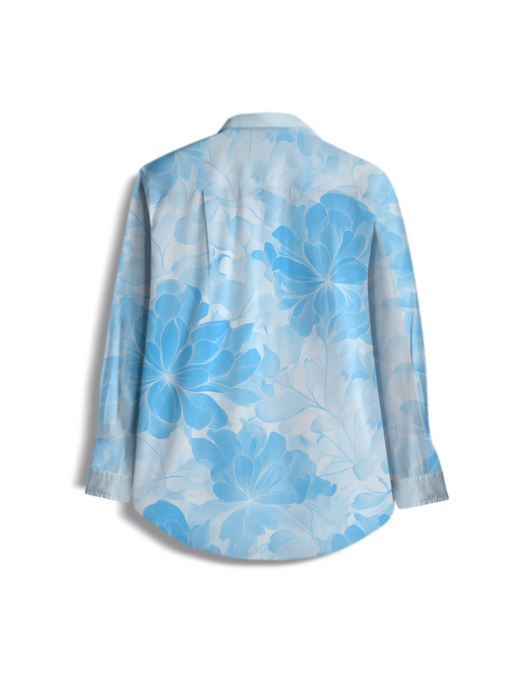 AI Imagined Sky Blue Flower Shadow Men's Collar Shirt