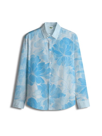 AI Imagined Sky Blue Flower Shadow Men's Collar Shirt