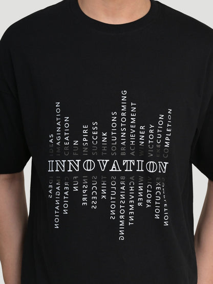 Men's Innovation Typography Printed Oversize Black T-shirt - A Fashion Statement