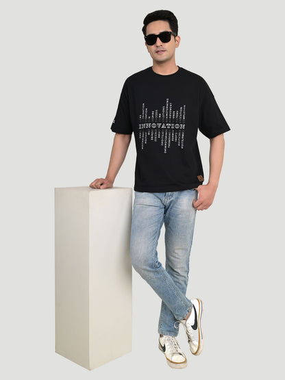 Men's Innovation Typography Printed Oversize Black T-shirt - A Fashion Statement