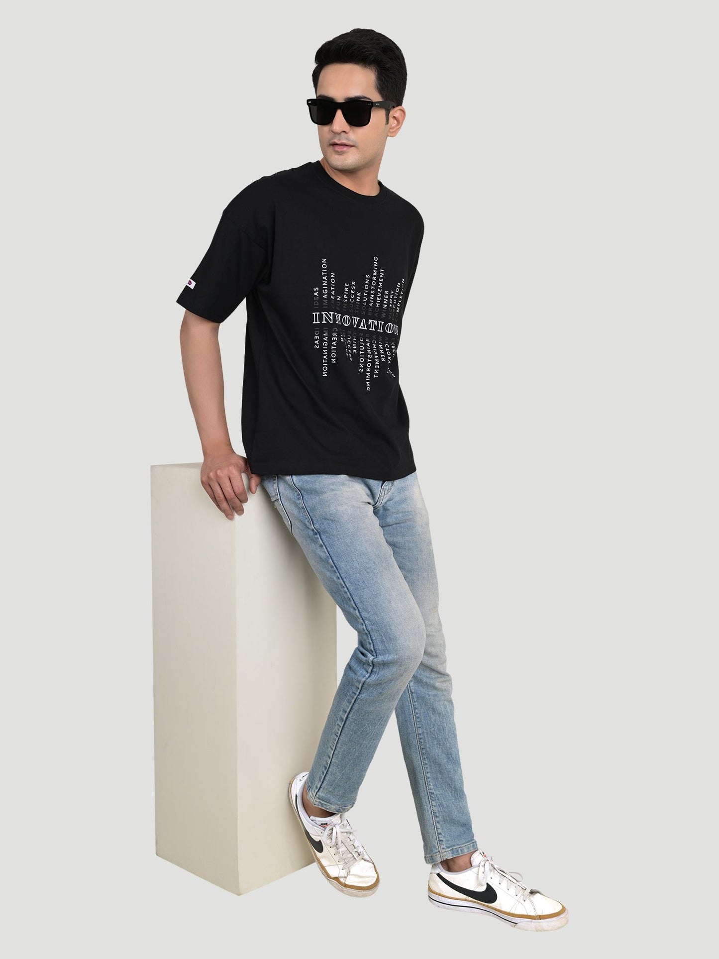 Men's Innovation Typography Printed Oversize Black T-shirt - A Fashion Statement