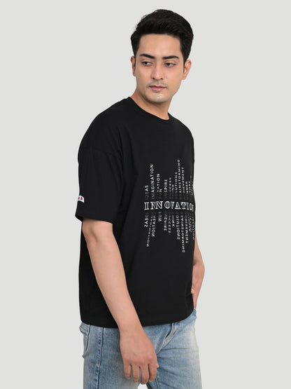 Men's Innovation Typography Printed Oversize Black T-shirt - A Fashion Statement