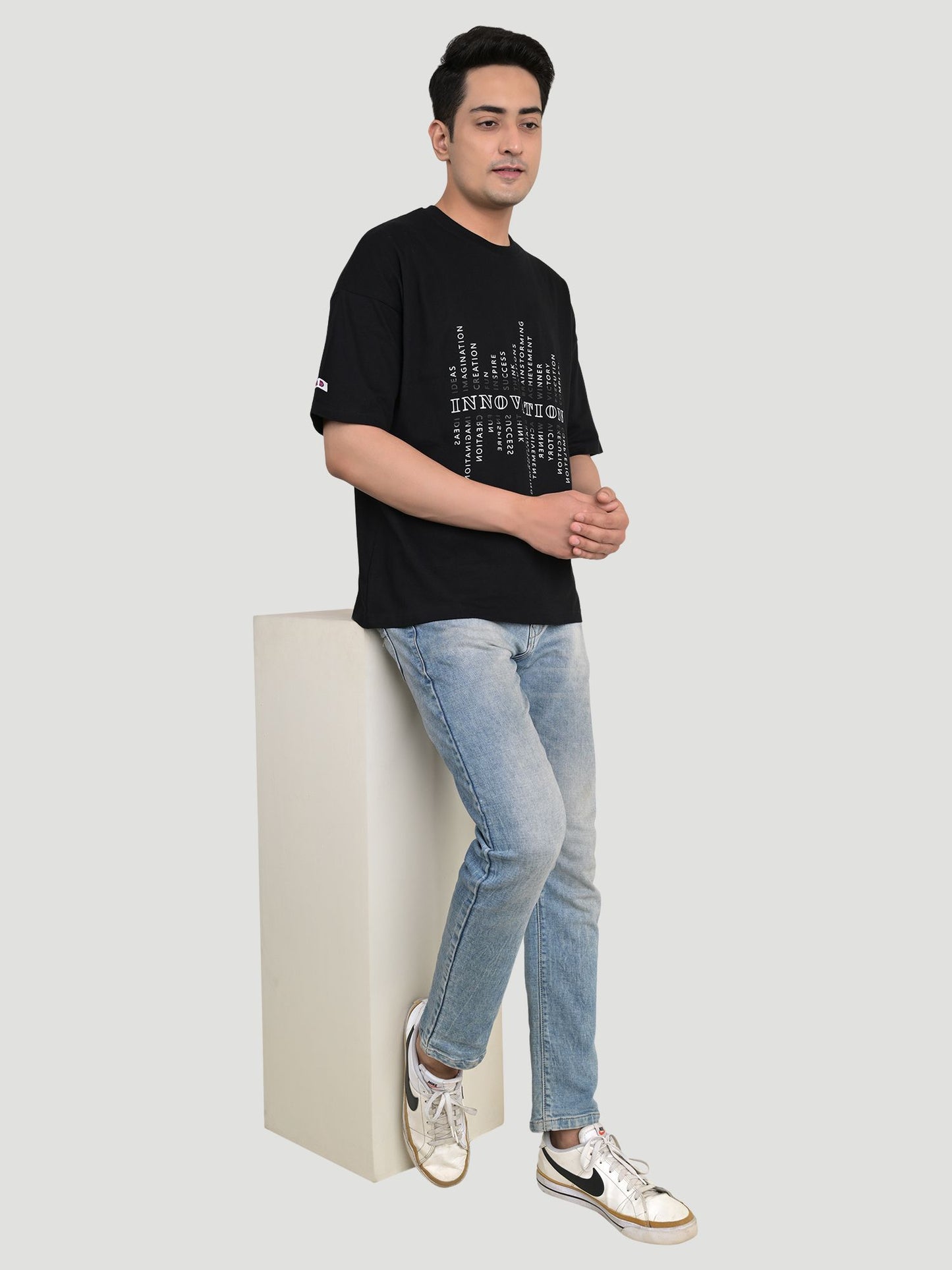 Men's Innovation Typography Printed Oversize Black T-shirt - A Fashion Statement