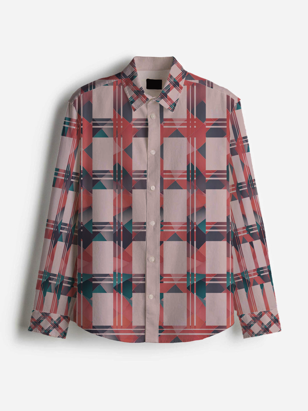 AI Imagined Red Power Check Men's Collar Shirt