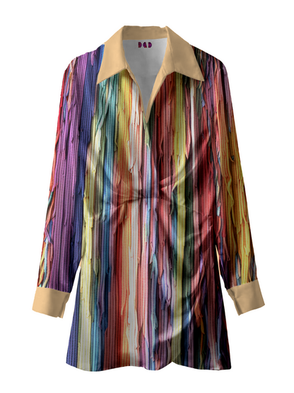 AI Imagined Rainbow Tapestry Shirred Dress